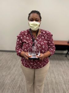 Dr. Mensah receiving her Faith Regional 2020 Physician of the Year award.